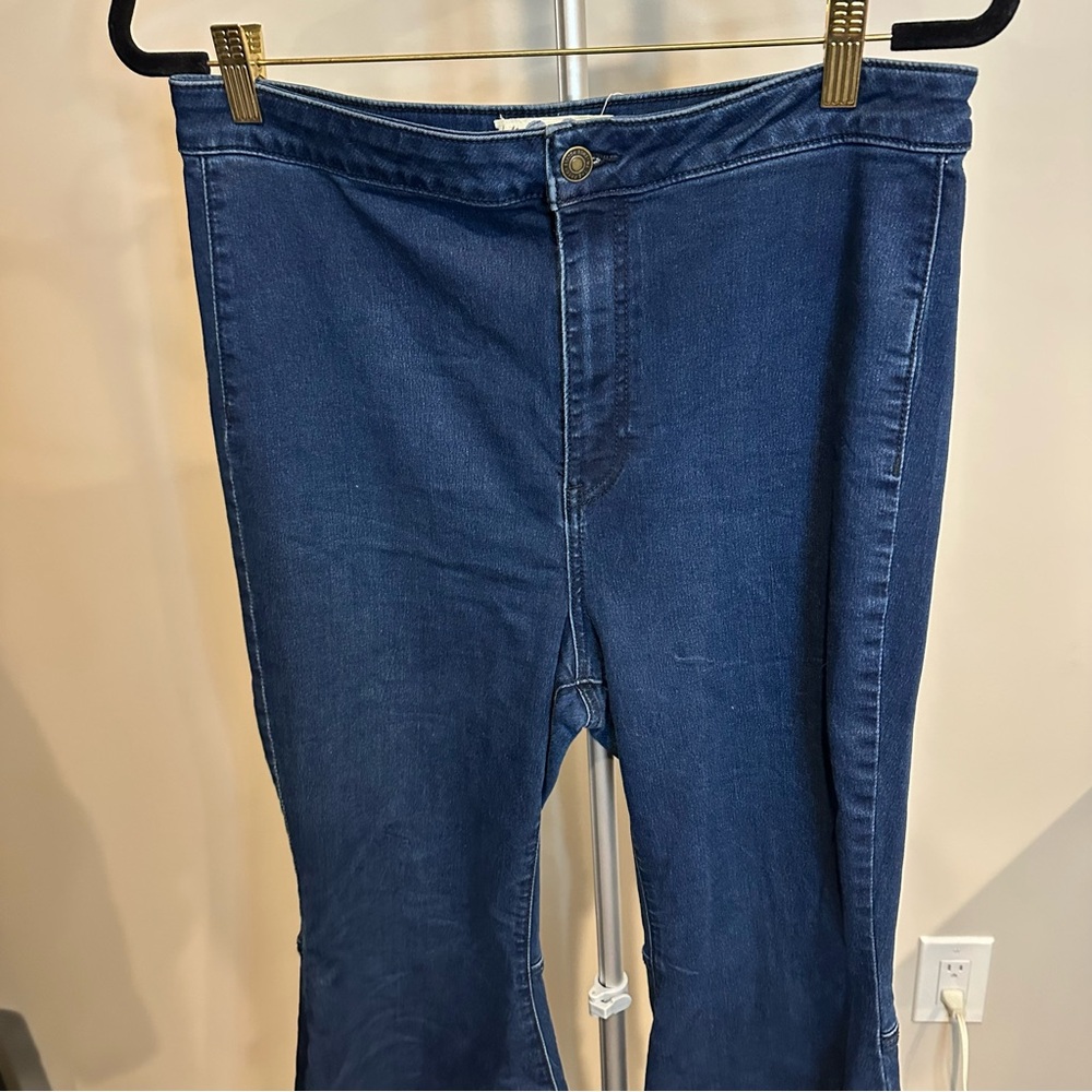 Dark Blue Flare Women's Jeans - Classic High-Waist - Picture 7 of 11